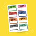 Journal Stickers - Musical Theatre Character Name Tags (A6 Sticker Sheet)