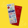 Two bookmarks with 'Heathers' text and graphics on a yellow background