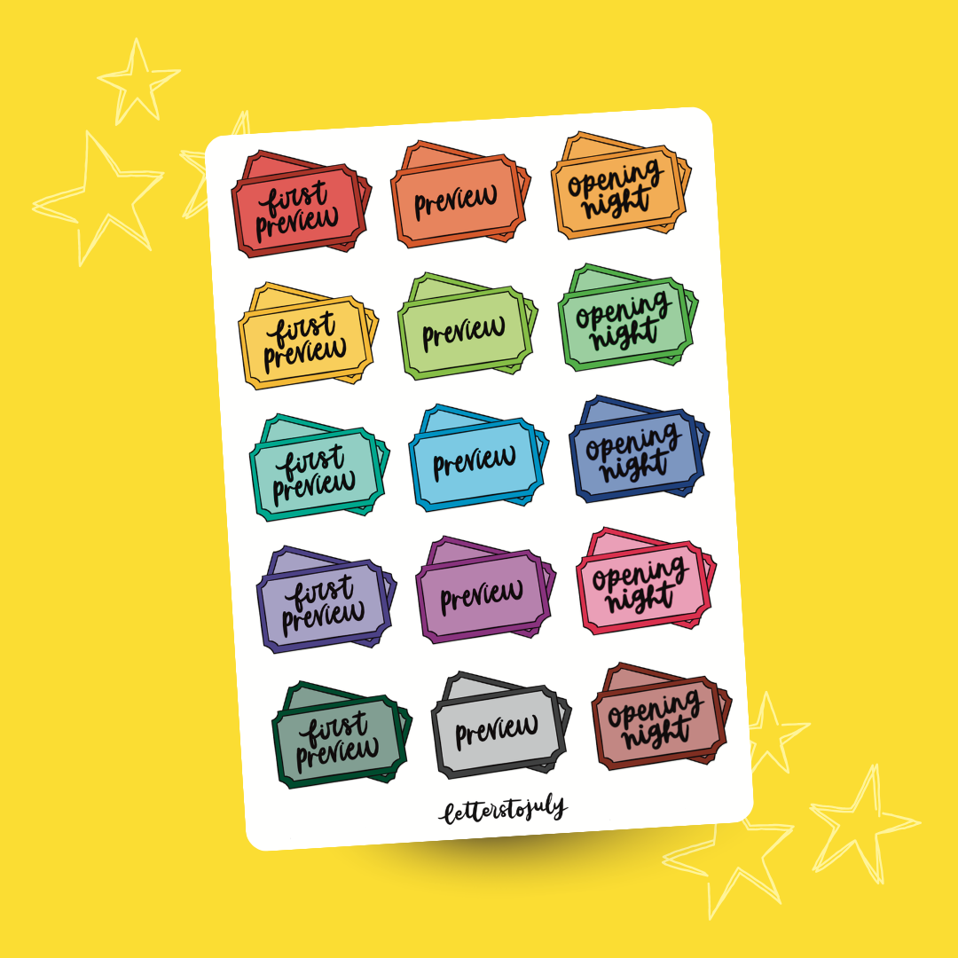Journal Stickers - First Preview/Opening Night (A6 Sticker Sheet)
