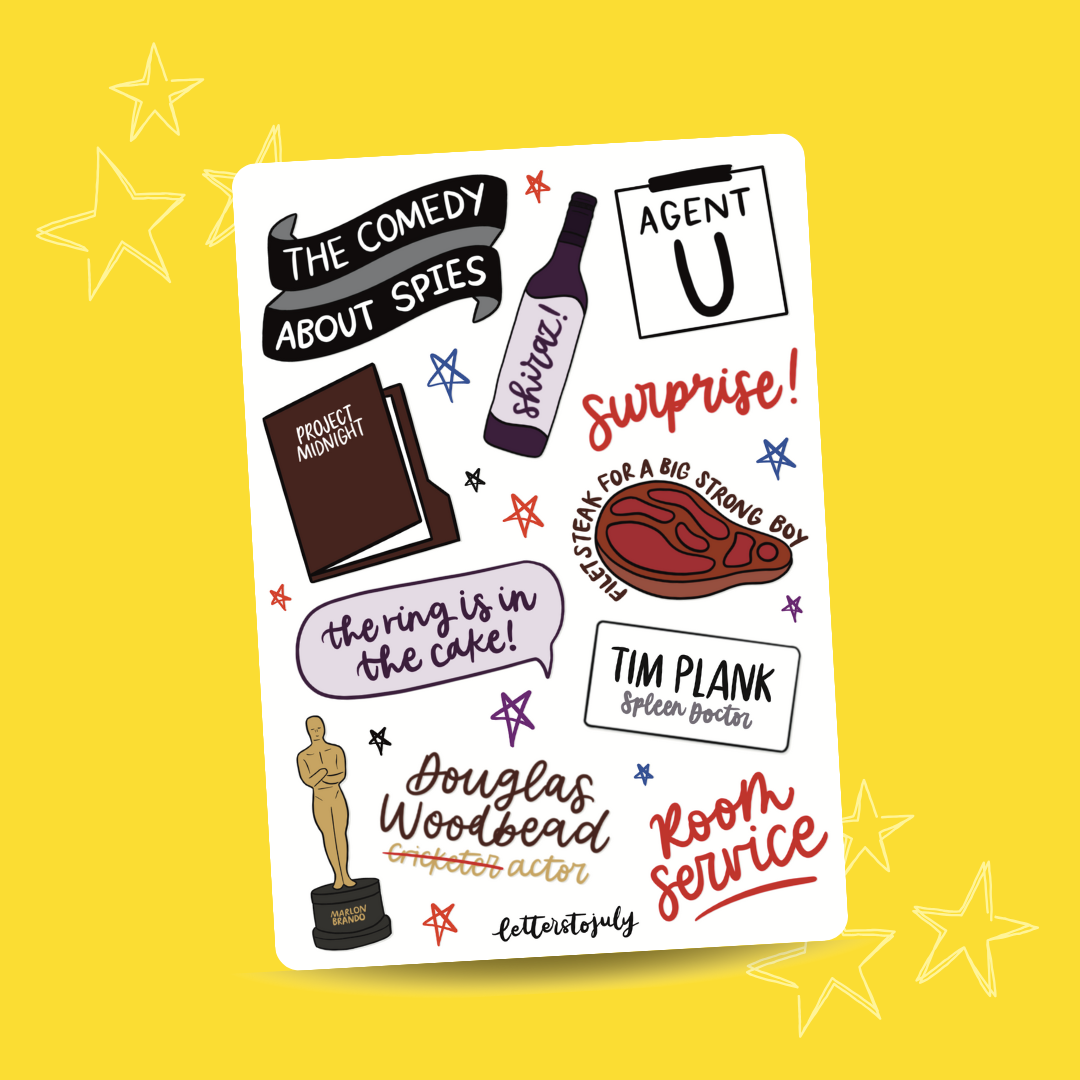 The Comedy About Spies - Mischief Theatre (A6 Sticker Sheet)