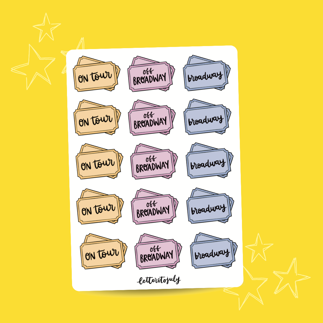 Journal Stickers - Broadway/Off Broadway/On Tour (A6 Sticker Sheet)