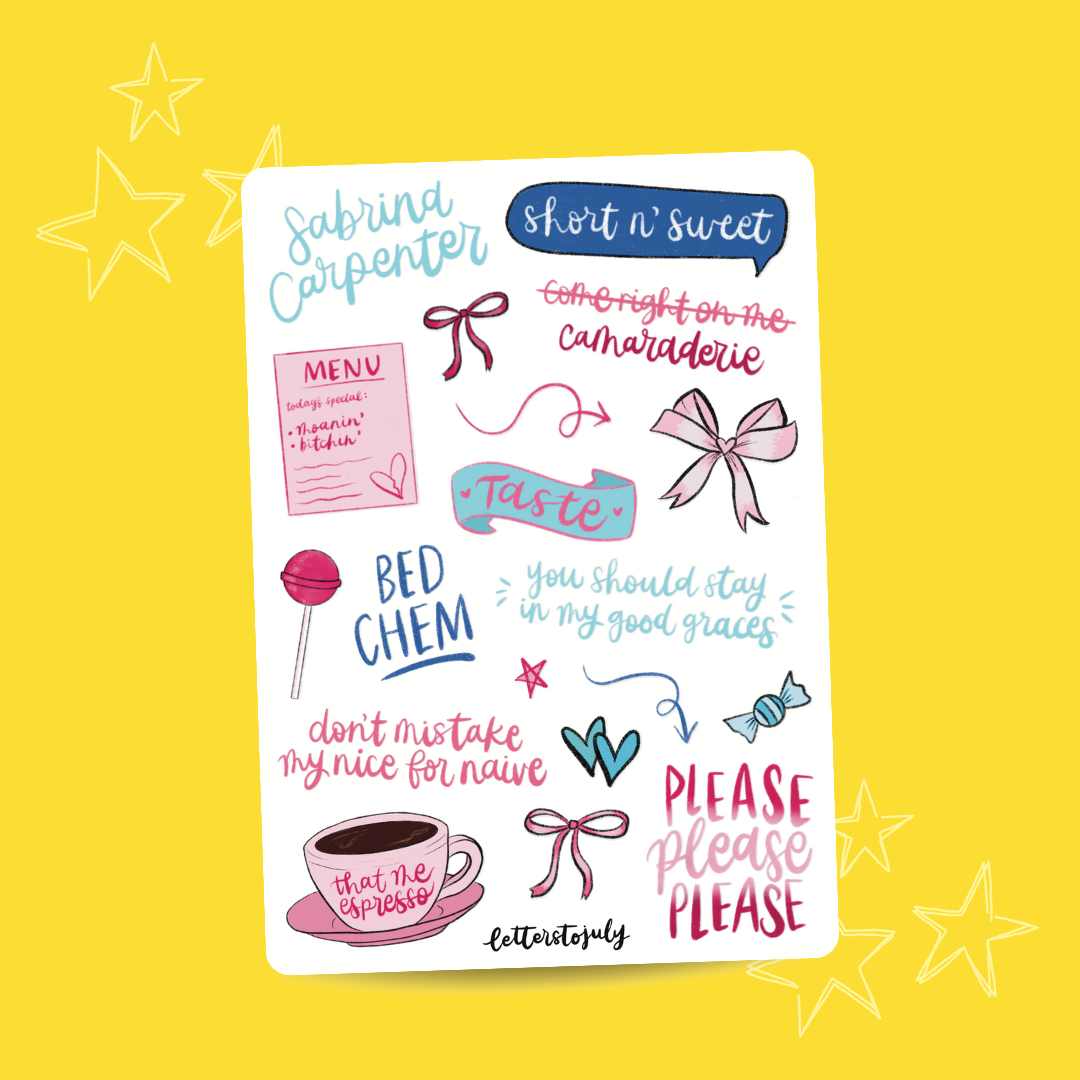 SC Short n' Sweet Album Inspired (A6 Sticker Sheet)