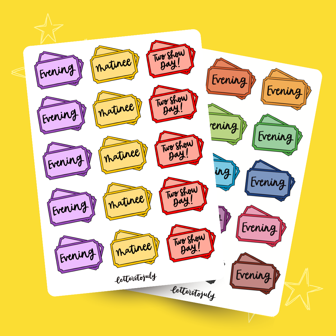 Journal Stickers - Evening/Matinee/Two Show Day (A6 Sticker Sheet)